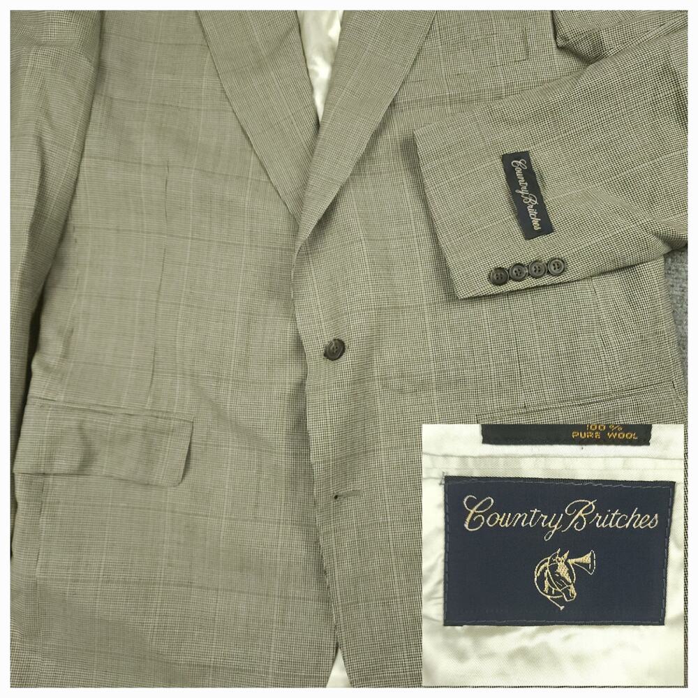 Vtg 80s Ivy Style Prince of Wales‎ Check Wool Sport Coat Mens 42L Summer Casual